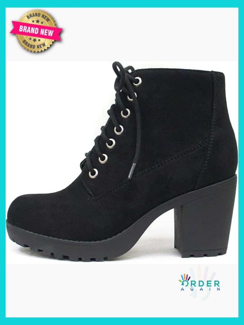 Lug Sole Chunky Heel Combat Ankle Bootie Lace Up Side Zipper